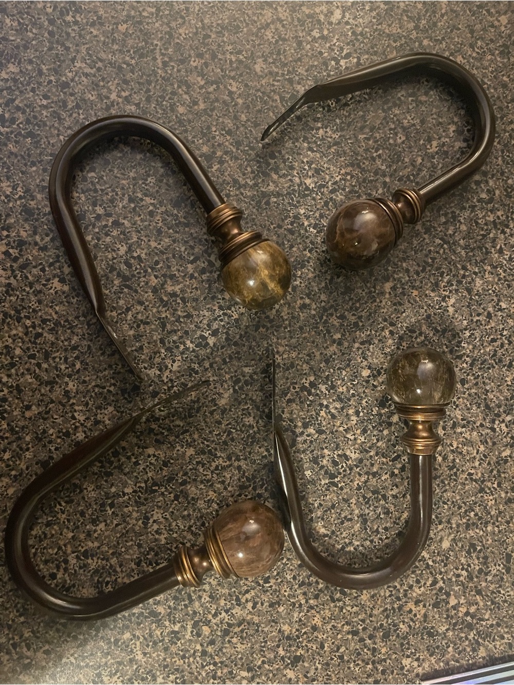 Curtain Holdback Hooks with Glass Ball Finials - Antique Bronze